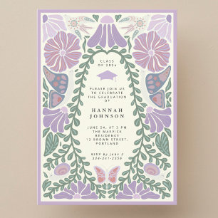 Purple Lavender floral Graduation Party Invitation