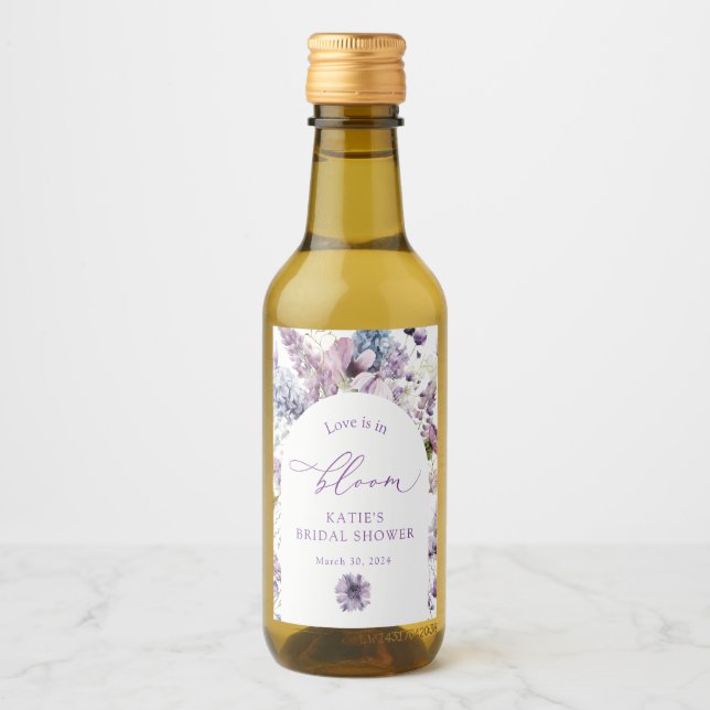 Purple + Lavender Floral Mini Wine Bottle Label (Front)