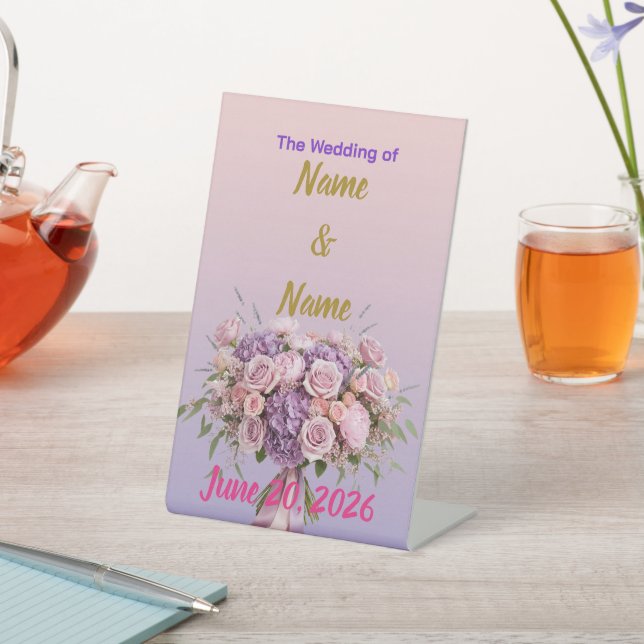 Purple Lavender Floral Ombre Wedding Table Sign (In SItu)