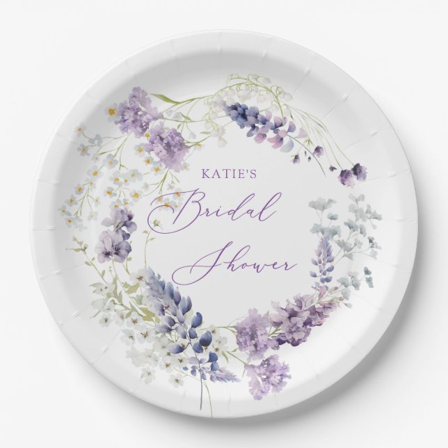 Purple + Lavender Floral Paper Plates (Front)