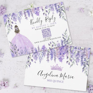 Purple Lavender Floral Quinceanera QR Code RSVP Card