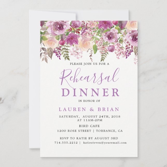 Purple Lavender Floral Rehearsal Dinner Invitation (Front)