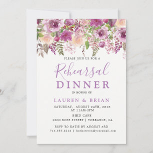 Purple Lavender Floral Rehearsal Dinner Invitation