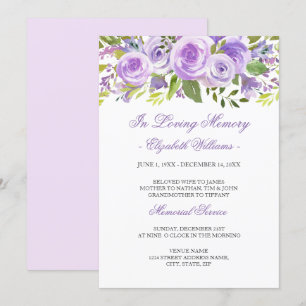 Purple Lavender Floral Rose Memorial Service Invitation