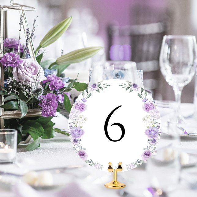 Purple Lavender Floral Round Table Number (Creator Uploaded)