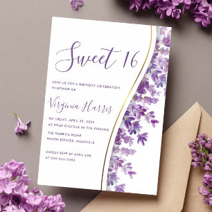 Purple Lavender Floral Sweet Sixteen 16 Birthday Invitation