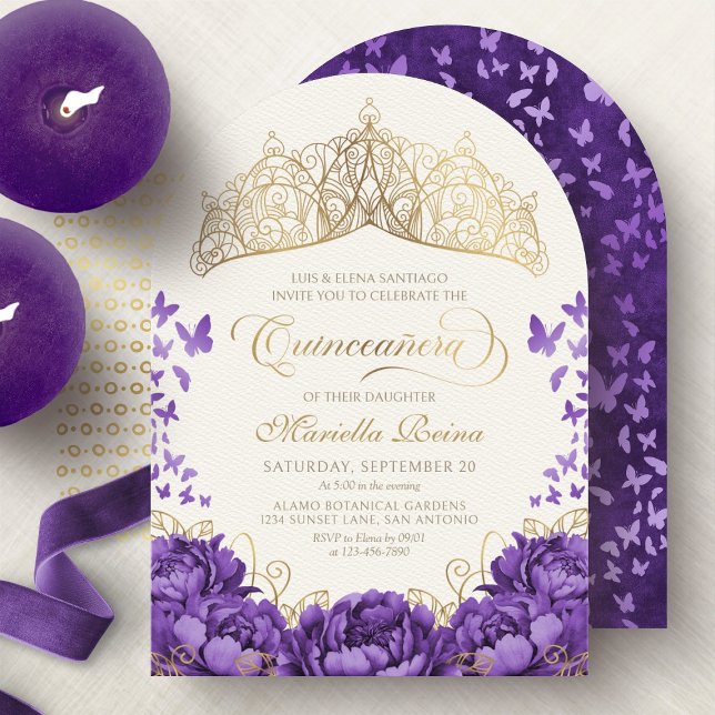 Purple Lavender Floral Tiara Quinceanera Invitation (Creator Uploaded)