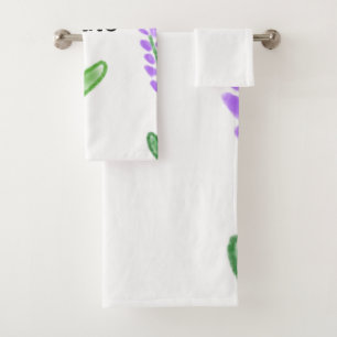 Purple lavender floral watercolor add name text cu bath towel set