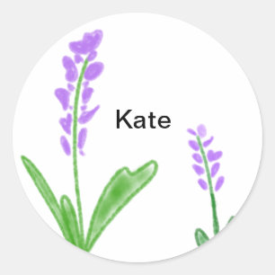 Purple lavender floral watercolor add name text cu classic round sticker