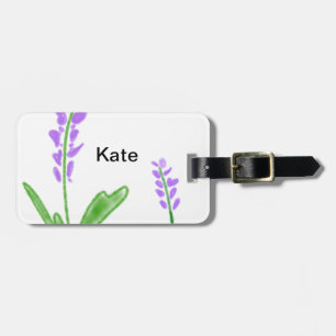 Purple lavender floral watercolor add name text cu luggage tag