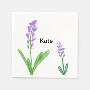 Purple lavender floral watercolor add name text cu napkin