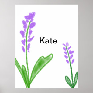Purple lavender floral watercolor add name text cu poster