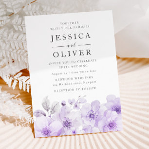 Purple Lavender Floral Watercolor Wedding Invitation