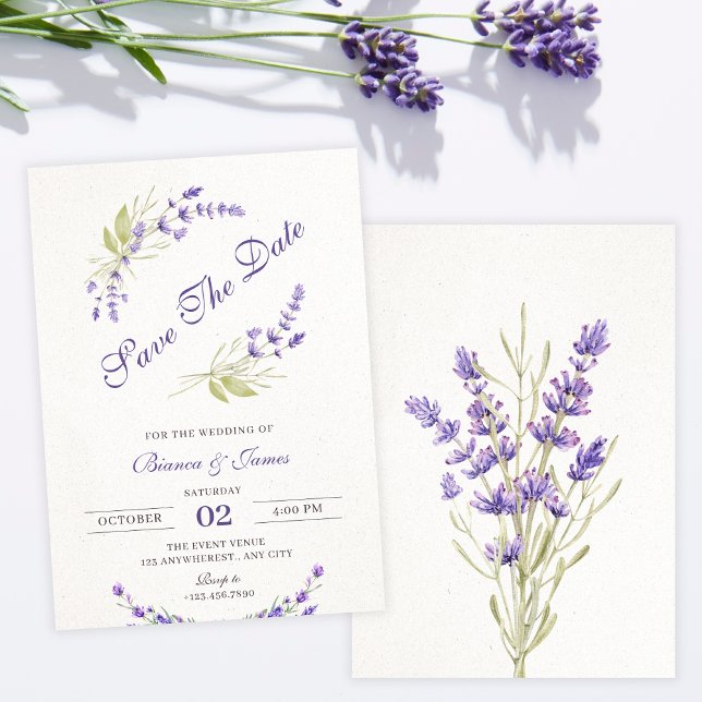 Purple lavender floral wedding save the date (Creator Uploaded)