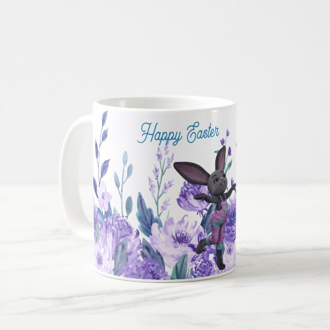 Purple lavender Floral Whimsical Easter Bunny Mug (Front Left)