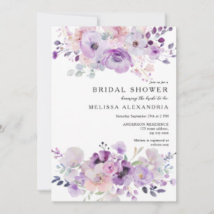 Purple Lavender Floral Wildflowers Bridal Shower  Invitation