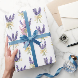 Purple Lavender Floral Yellow Bows Birthday Wrapping Paper