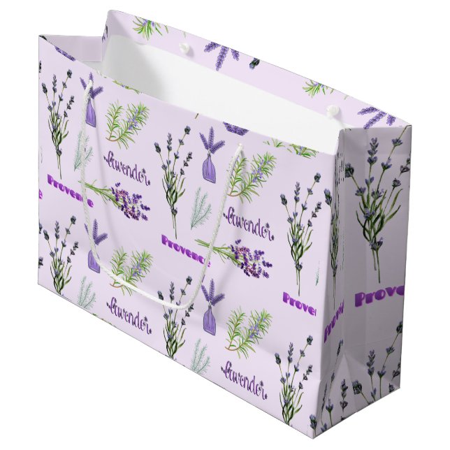 Purple Lavender Flowers and Lavender Bunches Large Gift Bag (Front Angled)