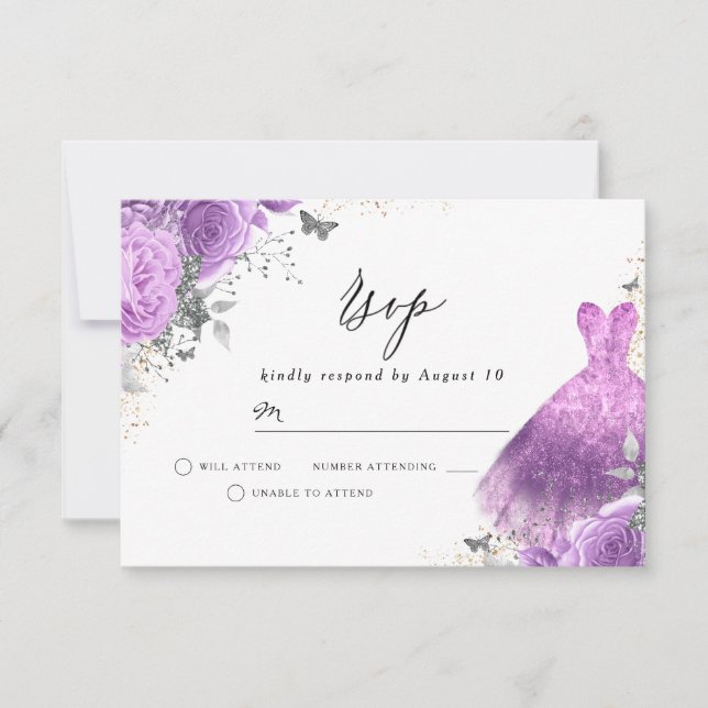 Purple Lavender Flowers Birthday Bridal Shower RSVP Card (Front)