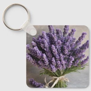 Purple Lavender Flowers Bouquet Key Ring