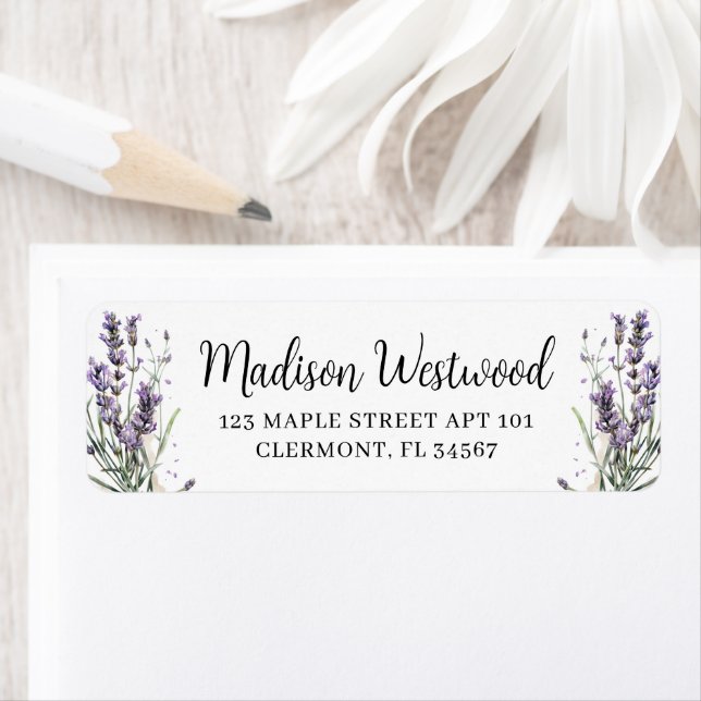 Purple Lavender Flowers Calligraphy Return Address (Insitu)