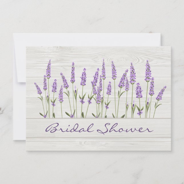 Purple lavender flowers on wood Bridal Shower Invitation (Front)