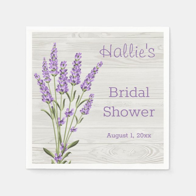 Purple lavender flowers on wood Bridal Shower Napkin (Front)