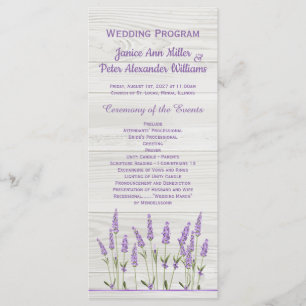 Purple lavender flowers on wood Wedding Programme