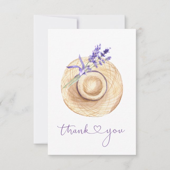 Purple Lavender Flowers Straw Hat Thank You Card (Front)