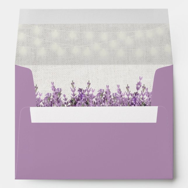Purple Lavender Flowers String Lights Wedding Envelope (Back (Bottom))
