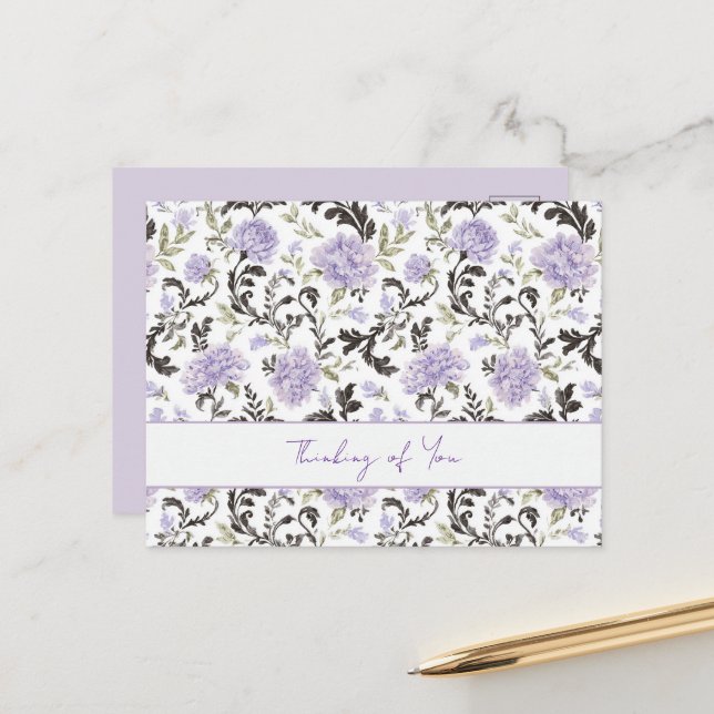 Purple Lavender Flowers Thinking of You Postcard (Front/Back In Situ)