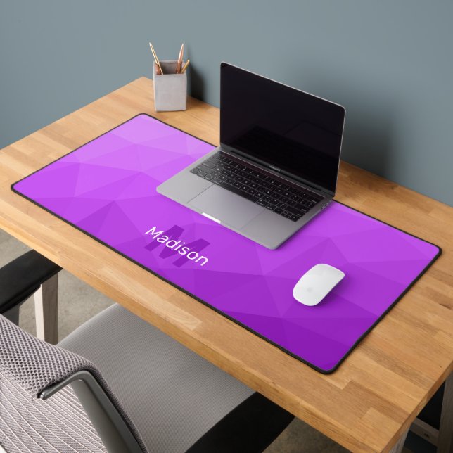 Purple lavender Geometric Mesh Pattern monogram Desk Mat (Office 2)