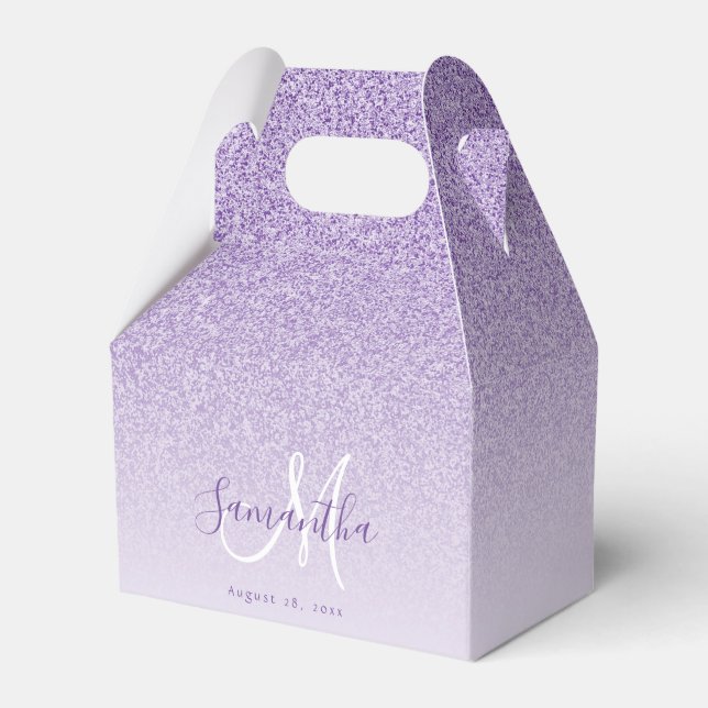 Purple lavender Glitter Monogrammed ombre Favour Box (Front Side)