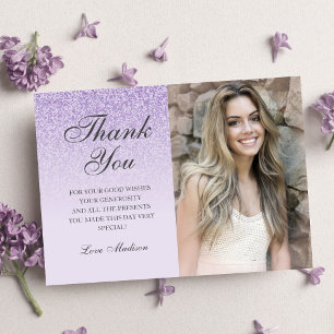 Purple lavender glitter photo thank you Sweet 16