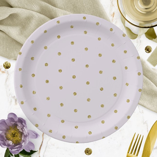 Purple Lavender Gold Glitter Polka Dot Pattern Paper Plate (Creator Uploaded)