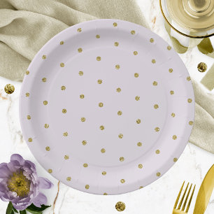 Purple Lavender Gold Glitter Polka Dot Pattern Paper Plate