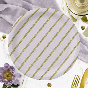 Purple Lavender Gold Glitter Stripe Pattern Paper Plate
