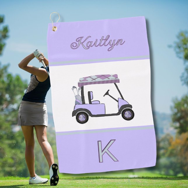 Purple Lavender Golf Cart Monogram Name   Towel (Creator Uploaded)