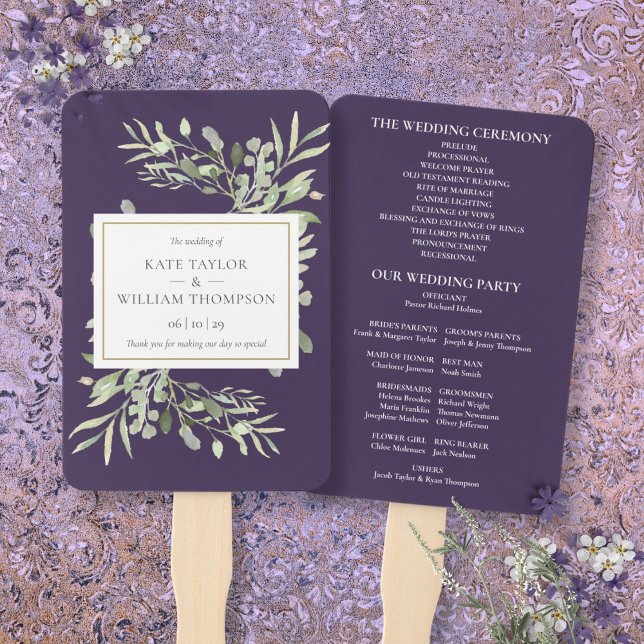 Purple Lavender Greenery Wedding Program Hand Fan (Purple Lavender Greenery Wedding Program Hand Fan)