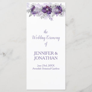 Purple Lavender Grey Floral Wedding Program Programme