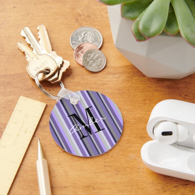 Purple Lavender Grey Vertical Personalised Key Ring (Desk)