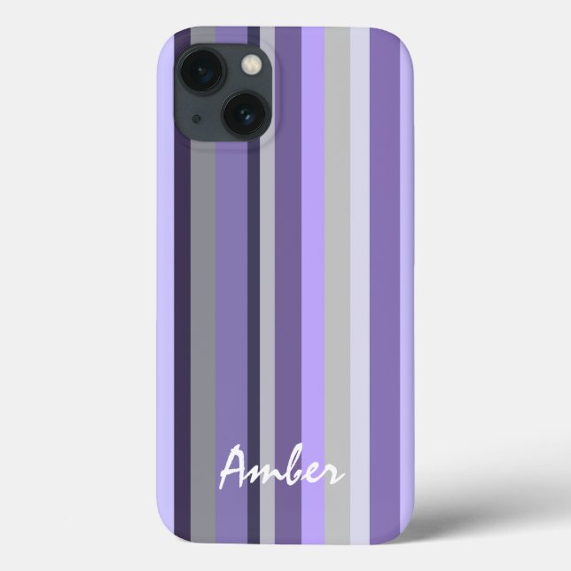 Purple Lavender Grey Vertical Striped Personalised Case-Mate iPhone Case (Back)