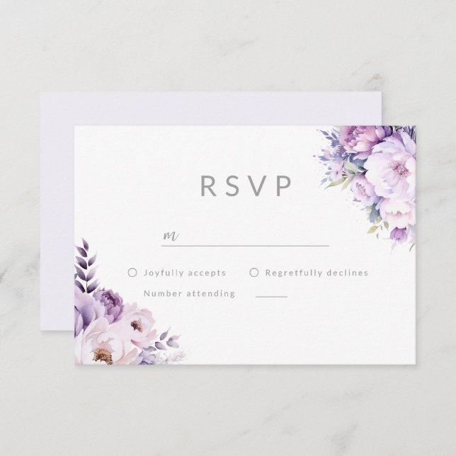 Purple Lavender Haze Floral Wedding RSVP Card (Front/Back)