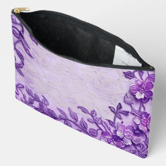PURPLE & LAVENDER LACE LOOK FLOWERS ACCESSORY POUCH