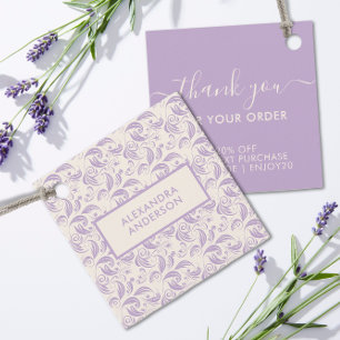 Purple Lavender Leaves Pattern Thank You Discount Favour Tags