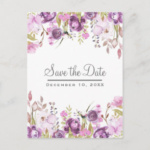 Purple Lavender Lilac Floral Wedding Save the Date Announcement Postcard