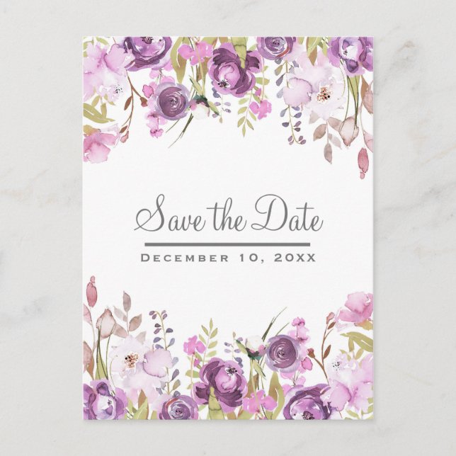 Purple Lavender Lilac Floral Wedding Save the Date Announcement Postcard (Front)