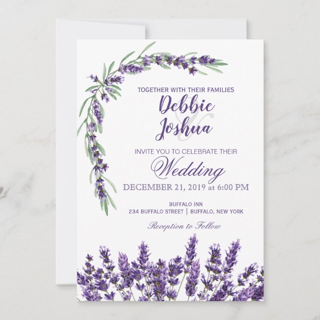 Purple Lavender Lilac Flower Wedding Invitation (Front)