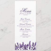 Purple Lavender Lilac Flower Wedding Menu