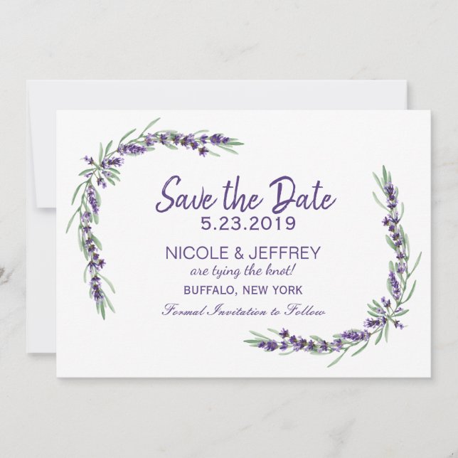 Purple Lavender Lilac Flower Wedding Save the Date (Front)